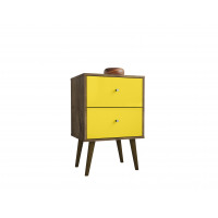 Manhattan Comfort 204AMC94 Liberty Mid Century - Modern Nightstand 2.0 with 2 Full Extension Drawers in Rustic Brown and Yellow 